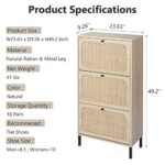 Sweiko 3 Flip Drawer Shoe Cabinet Natural Rattan Shoe Cabinet Organizer Freestanding Wooden Shoe Rack Storage Cabinet with Metal Legs for Entryway Hallway Bedroom Mudroom