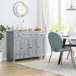 HIFIT Buffet Cabinet Farmhouse Sideboards and Buffets with 3 Storage Drawers & 4 Doors Adjustable Shelves, Rustic 47″ Coffee Bar Cabinet, Storage Cabinet Console Table for Kitchen Dining Living Room