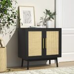 JOZZBY Rattan Sideboard Buffet Cabinet Set of 2, Black Cabinet with Rattan Doors and Adjustable Shelves, Accent Cabinet for Dining Room,Hallway
