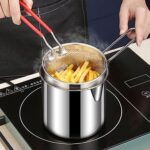 Kichvoe 5Inch Stainless Steel Fry Pot with Lid and Strainer Basket Stove Top Deep Fryer Japanese Tempura Deep Fryer Basket for French Fries Chicken Wings Shrimp with Stove Ring