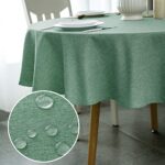 Qidordour Round Tablecloth,60 inch Diameter,Faux Linen Table Cloth,Water Resistant Spill-Proof Wipeable Polyester Dining Table Cover for Kitchen Cafe Restaurant Buffet Tabletop Decoration,Dark Green