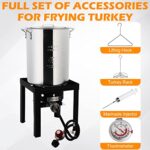 ROVSUN 30QT Turkey Deep Fryer & 10QT Fish Fryer Kit w/Baskets & Stand, Aluminum Fryer Pot w/ 55000BTU Propane Burner, Thermometer, Marinade Injector, Turkey Rack & Rack Lifter, for Outdoor Cooking