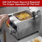 CROSSON 8L Countertop Electric Deep Fryer with Draining Valve,Solid Basket and Lid for Restaurant Use 208/240V,2480/3300W Stainless Steel Commercial Deep Fryer (EF-8V)