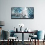 SOUGUAN Forest Wall Decor/Blue Canvas Prints/Botanical Plant Wall Art/White Light Pictures/Foggy Tree Paintings Artwork with Framed 20×40 In