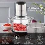 Liebe&Lecker Food Processor, Electric Food Chopper with 2 Bowls 8 Cup and 8 Cup, Meat Grinder with 4 Large Sharp Blades for Fruits, Meat, Vegetables, Baby Food, Nuts, 2 Speed, 350W