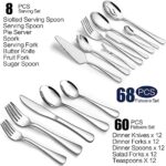 68-Piece Silverware Set with Serving Utensils, Heavy Duty Stainless Steel Flatware Set for 12, Food-Grade Tableware Cutlery Set, Utensil Sets for Home Restaurant, Mirror Finish, Dishwasher Safe