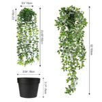 WXBOOM Artificial Hanging Plants, 2 Pack Fake Hanging Plant Fake Potted Greenery Plants Faux Eucalyptus Vine, Mandala Vine in Pot for Home Room Indoor Outdoor Shelf Decor