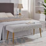 Ball & Cast Upholstered Bench Ottoman Entryway Bench Stool with Padded Seat, 44″W Grey