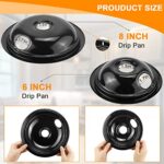 Black Porcelain Drip Pans Set 4-Pack 318067041 & 318067051 Compatible with Frigi-daire Ken-more Range Oven Replaces Electric Range Stove Burner 5304430149,5304430150 Includes 2 Large 2 Small (6in&8in)
