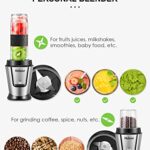 Personal Blender with 2 x 20oz Travel Bottle and Coffee/Spices Jar, Portable Smoothie Blender and Coffee Grinder in One , 500W Single Serve Blender for Shakes and Smoothies, BPA free, by Yabano (Black)