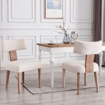 HNY Hi&Yeah Mid Century Modern Dining Chairs, Linen Fabric Upholstered and Curved Backrest Kitchen Chairs Set of 2, with Hardwood Frame, Beige