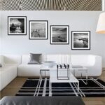 HZSYF Black And White Wall Art – 12×12 Inches Sea And Beach In Sunrise Prints Wooden Framed Pictures Seascape Artwork 4 Panels 12 x 12 Inch