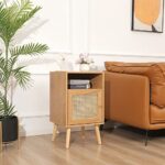 Xilingol Rattan Nightstand, Wooden Bedside Table End Table for Living Room and Bedroom