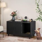 STARY Hidden Cat Litter Box Enclosure Furniture with Scratching Mat, Black