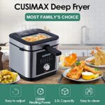 Deep Fryer CUSIMAX Electric Deep Fryer with Basket and Drip Hook, 2.6Qt Oil Capacity Fish Fryer, Removable Lid with View Window and Filter, Stainless Steel fryers, 1200W