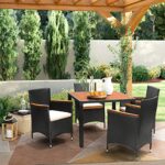 Flamaker 5 Piece Patio Dining Set Outdoor Acacia Wood Table and Chairs with Soft Cushions Wicker Patio Furniture for Deck, Backyard, Garden