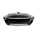 Caynel Professional Aluminum Non-stick Electric Skillet Jumbo 16” x 12”x 3”,with Glass Lid, 16 Inch, Black (Black)