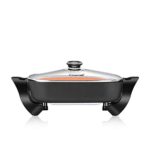 Caynel 12” Nonstick Electric Skillet with Glass Lid, Titanium Coating, Aluminum Body, 1400 Watts, Adjustable Temperature Controller Goes Up to 460 Degrees for Fry, Bake, Steam or Simmer,Easy to Clean