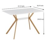 Lecut Dining Table with MDF Top and Wood Legs Modern Mid Century Rectangle Kitchen Table for Dining Room Living Room Small Spaces 47Inch White