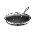HexClad 12 Inch Hybrid Nonstick Frying Pan and Tempered Glass Lid, Dishwasher and Oven Friendly, Compatible with All Cooktops