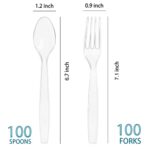 MOACOCK 200 Count Plastic Silverware, Heavy Weight Plastic Forks Spoons Disposable Utensils Cutlery Set for Wedding Party Supplies Everyday Use