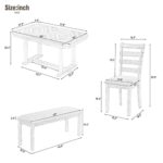 LUMISOL 6 Piece Dining Table Set Farmhouse Style with Chairs and Bench Solid Wood Kitchen Dining Set for 6 Persons Dining Table Set with 1 Grain Pattern Tablet 4 Cushion Chairs and 1 Bench