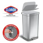 Glad Stainless Steel Step Trash Can with Clorox Odor Protection | Large Metal Kitchen Garbage Bin with Soft Close Lid, Foot Pedal and Waste Bag Roll Holder, 20 Gallon, All Stainless