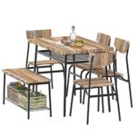 STHOUYN 6 Piece Dining Table Set, Kitchen Table and Chairs for 6, Dining Room Dinner Table Set w/Storage Rack for Home, Apt, 4 Chairs, Bench, Small Space (Retro Brown (6 Piece))