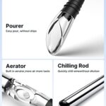 Wine Chiller, 3-in-1 Stainless Steel Wine Chiller Rapid Iceless Wine Chilling Rod Fits in All Standard-Sized Bottles Wine Bottle Chiller Cooling Stick with Pourer, Aerator, and Bottle Stopper