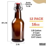 Barcaloo 16oz Amber Glass Beer Bottles for Home Brewing – 12 Pack with Flip Caps – Family Owned American Brand