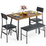 Gizoon Dining Table Set for 4, Kitchen Table with Bench and 2 Chairs for Small Space, Apartment, Retro Brown