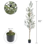7.6FT (92”) Olive Tree Tall Skinny Artificial Plants for Home Indoor, Fake Potted Olive Silk Tree for Modern Home Office Living Room Floor Decor Indoor