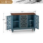 Sophia & William Sideboard and Buffet with Storage, 3-Door Hollow-Carved Accent Cabinet, Distressed Wood Storage Cabinet Cupboard for Kitchen, Dining Room, Living Room, Entryway, Blue
