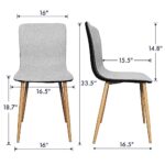 Fangflower Dining Chairs Set of 4 with Fabric Cushion, Leather Seat Back, Metal Legs for Kitchen Living Room Hallway, Greyblack