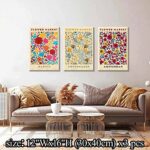3Pcs Framed Colorful Flower Market Canvas Wall Art Modern Abstract Plant Painting Aesthetic Maximalist Pictures Prints Boho Wall Decor Danish Pastel Room Artwork for Living Room Bathroom12x16inX3