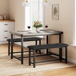 Amyove Kitchen 2 Upholstered Benches Dining Table Set for 4, Retro Grey