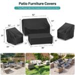 Mrrihand Patio Furniture Covers, 4 Piece Outdoor Furniture Cover Waterproof includ Ourdoor Sofa Cover, 2 Chair Covers, Coffee Table Cover with Windproof Buckle Strap and Adjustable Drawstring
