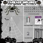 SIXVALA Halloween Decorations, 16.4Ft Halloween Spider Web with 135 LED Purple Lights & 6.6Ft Giant Spider & 30 Small Spiders & 60g Stretch Cobweb, Remote Control with 8 Modes for Yard Halloween Décor