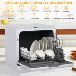 ROVSUN Portable Countertop Dishwasher, Mini Dishwasher with 5 Washing Programs, 5L Built-in Water Tank, 360° Spray Arms, Air-Dry Function & Fruit Cleaning for Apartments, Dorms and RVs (White)