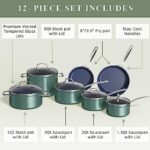 Nuwave Healthy Duralon Blue Ceramic Nonstick Coated Cookware Set, Diamond Infused Scratch-Resistant, PTFE & PFOA Free, Oven Safe, Induction Ready & Evenly Heats, Tempered Glass Lids & Stay-Cool Handle