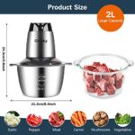 Food Processors Electric, Meat Grinder 2L Stainless Steel Meat Blender Food Chopper for Meat, Onion, Vegetables with 2pcs Bi-Level Blades, 2 Speed, 500W, 8 Cup (Meat Grinder with Double Bowl)