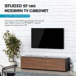 SONOROUS ST-160 Premium TV Stand for Living Room – Luxury Wood & Glass TV Console with 6 Shelves – Modern TV & Media Furniture with Hidden Wheels – Black TV Table Support up to 75″ – Walnut Wood Cover