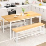 Lamerge Kitchen Table Set with 2 Benches 4 Person Dining Room Table Set for Home Kitchen, Dining Room, Restaurant, Space Saving, Beige, 43.3”L x23.6”W x28.5”H (43S)