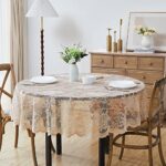 Warm Home Designs 70 Inch Round Tablecloth with English Rose Design. Use as Circle Tablecloth, Rustic Tablecloth or as Elegant Lace Table Cloth. Linen Gold Table Clothes for 4-6 Guests. LTC Linen 70″