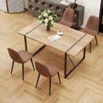 FURNITO 5 Piece Kitchen Dining Table Set,Modern Rectangle Wood Dining Table,Fabric Dining Chairs 4,Ideal for Home,Kitchen Dining Room (Table + 4 Chairs, Brown)