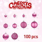 REBELLA 100-Pack Christmas Ball Ornaments, Shatterproof Christmas Ornaments Set, Xmas Seasonal Decorative Pendants for Christmas Tree Party Holiday Indoor Outdoor Decor (Pink)