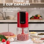 PULOYA Mini Food Processor 2 Cup Small Electric Food Chopper 2 Speed for Vegetables, Meat, Fruits and Nuts with 4 Stainless Steel Blades, 400-Watt, Red
