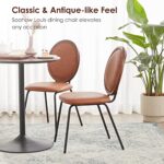 Soohow Faux Leather Kitchen Dining Chairs Set of 2,Modern Industrial Upholstered Mid Century Metal Dining Chair for Dining Room Chairs Wood Round Back Dining Chair Indoor Small Place Dark Brown,18″