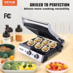VEVOR Electric Contact Grills, 1500W Indoor Countertop Panini Press Griddle, Sandwich Maker with Non Stick,2 Reversible Iron Cooking Plates,0-446? Adjustable Temperature Control,Timer Function,120V