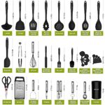 Kitchen Utensils Set – 446°F Heat Resistant Silicone Cooking Utensils Set-Kitchen Tools and Gadgets for Cooking Nonstick Cookware with Tongs,Turner,Spatula,Spoon,Brush,Whisk,Peeler,Grater,Scissors